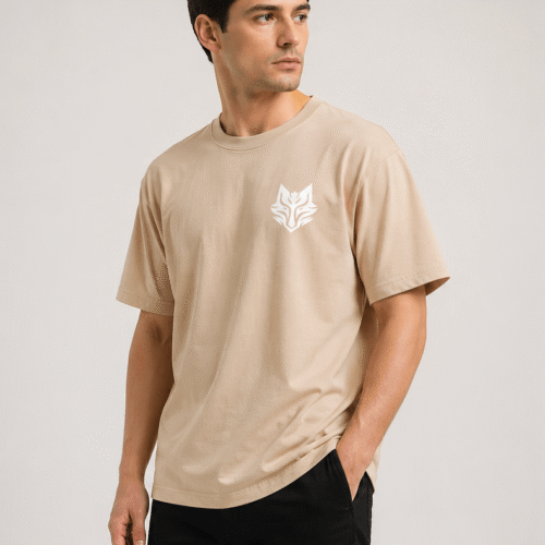 BLAKE ESSENCE The Beige Essential Tee — Beige oversized t-shirt for men, front view