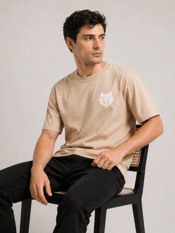 BLAKE ESSENCE The Beige Essential Tee — Beige oversized t-shirt for men, lifestyle view