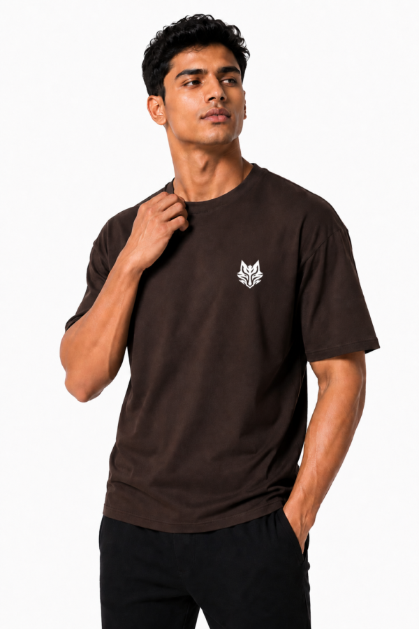 BLAKE ESSENCE The Espresso Essential Tee — Espresso oversized t-shirt for men, collar detail view
