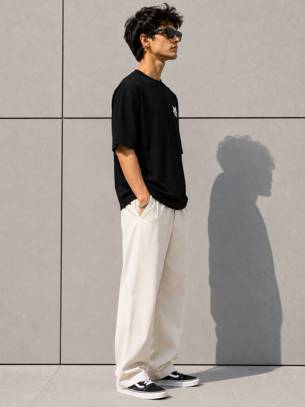 BLAKE ESSENCE The Noir Essential Tee — Noir oversized t-shirt for men, full-body view