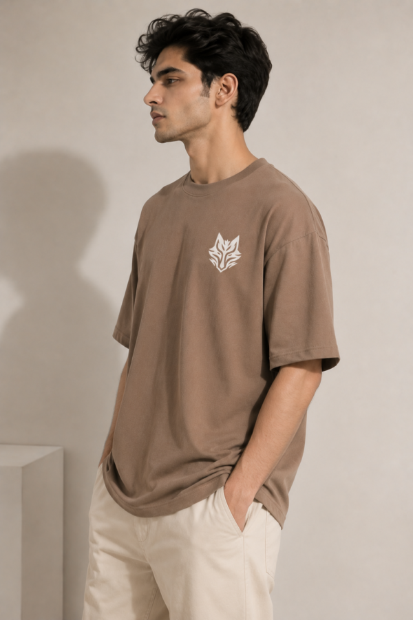 BLAKE ESSENCE The Taupe Essential Tee — Taupe oversized t-shirt for men, left side view